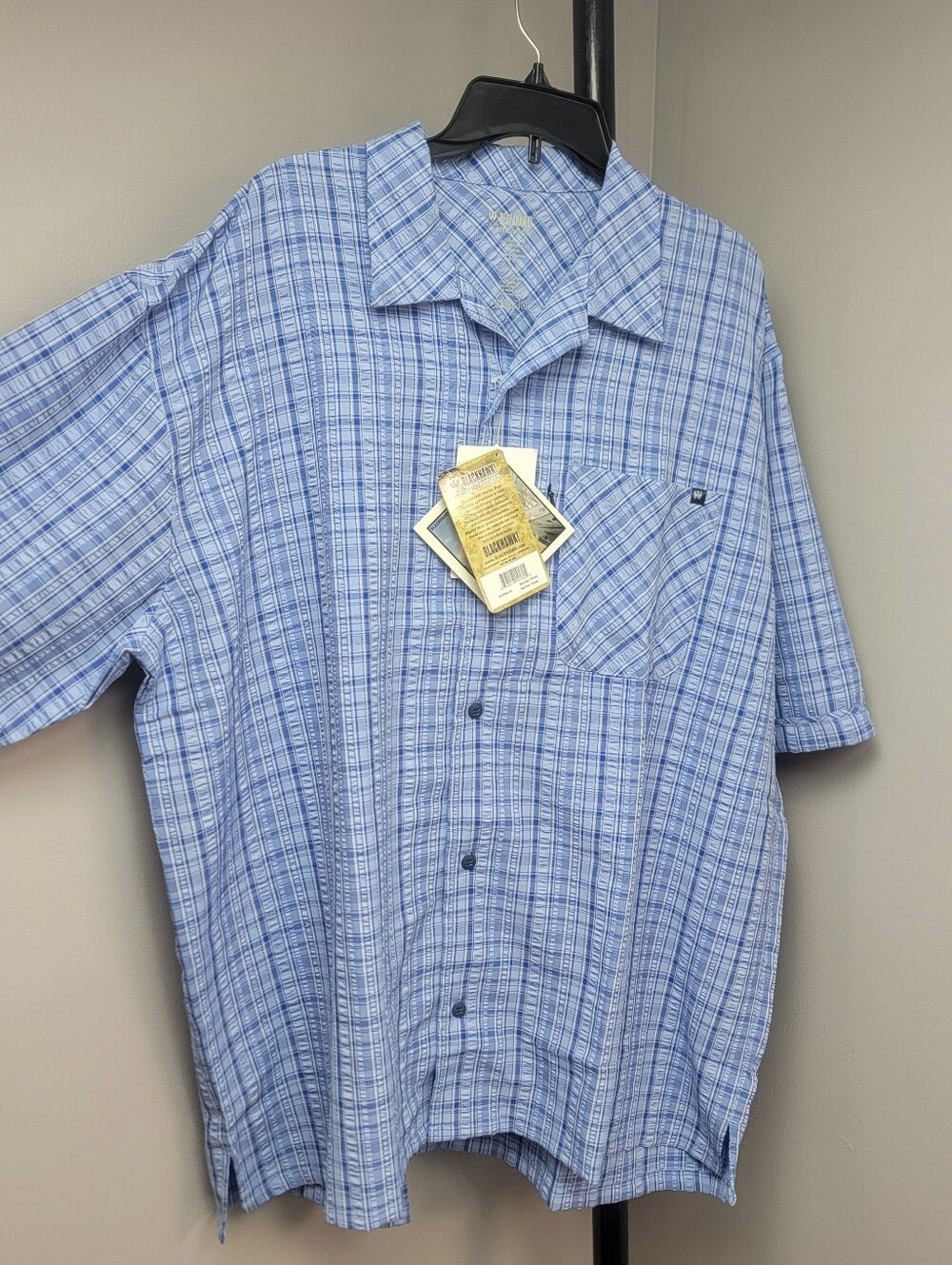 Blackhawk! Warrior Mens XXL 1700 Shirt Blue White Plaid Short Sleeve Lightweight